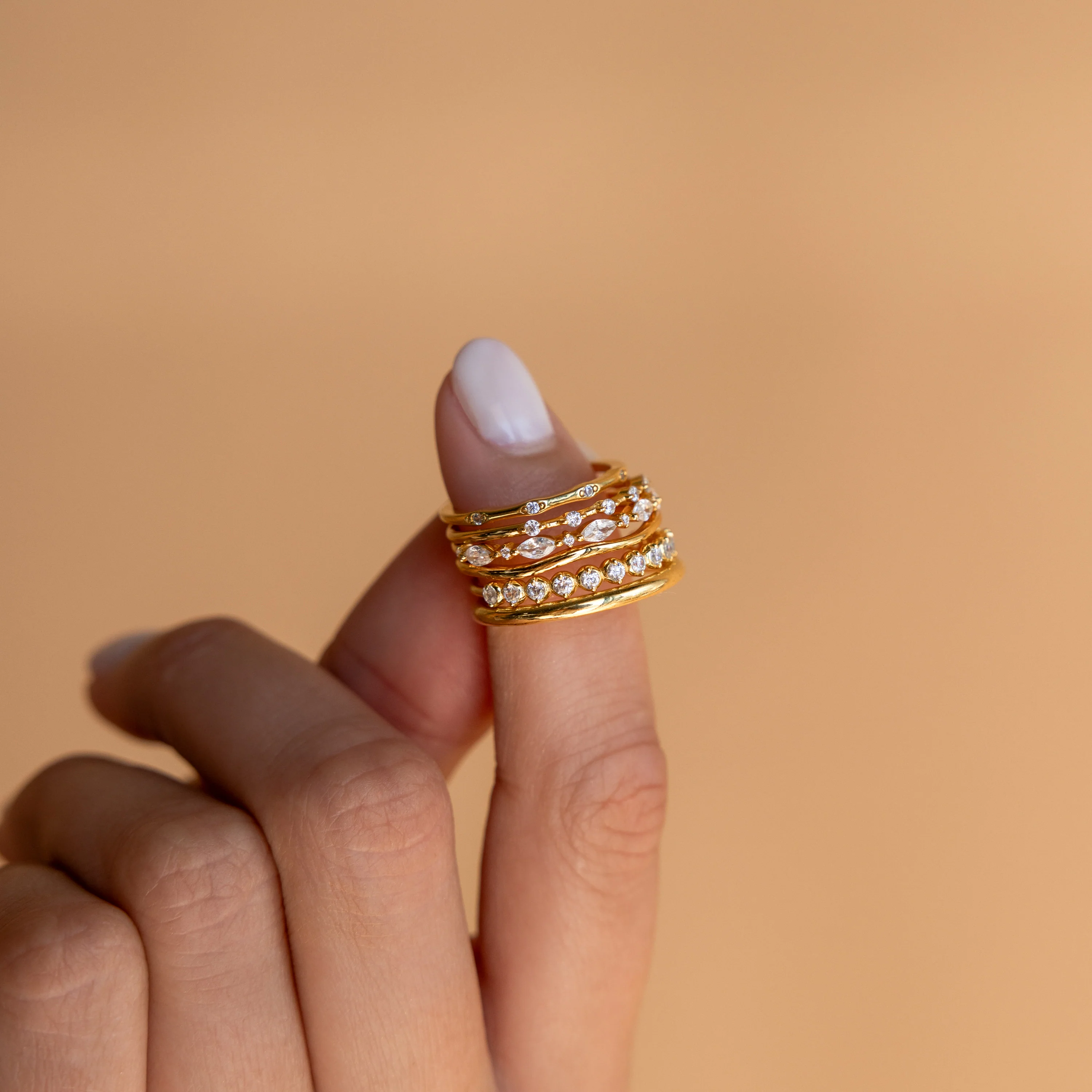 Crystal Stacking Ring Set in 18K Gold - Image 4