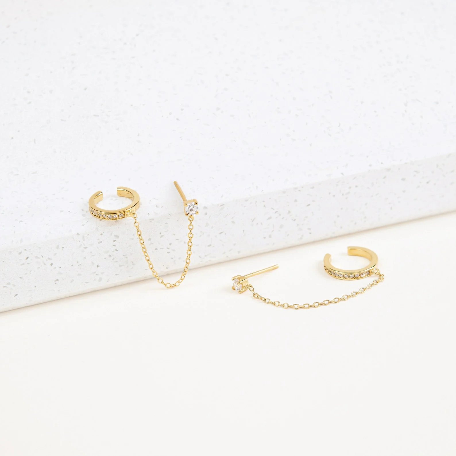 Pave Chain Ear Cuffs in 18K Gold - Image 6