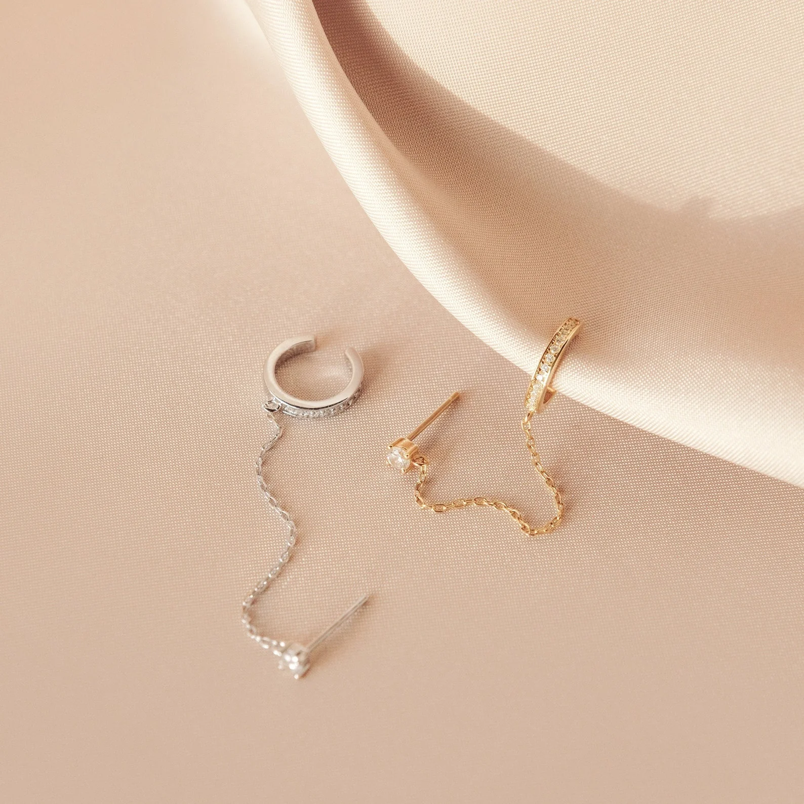 Pave Chain Ear Cuffs in 18K Gold - Image 4